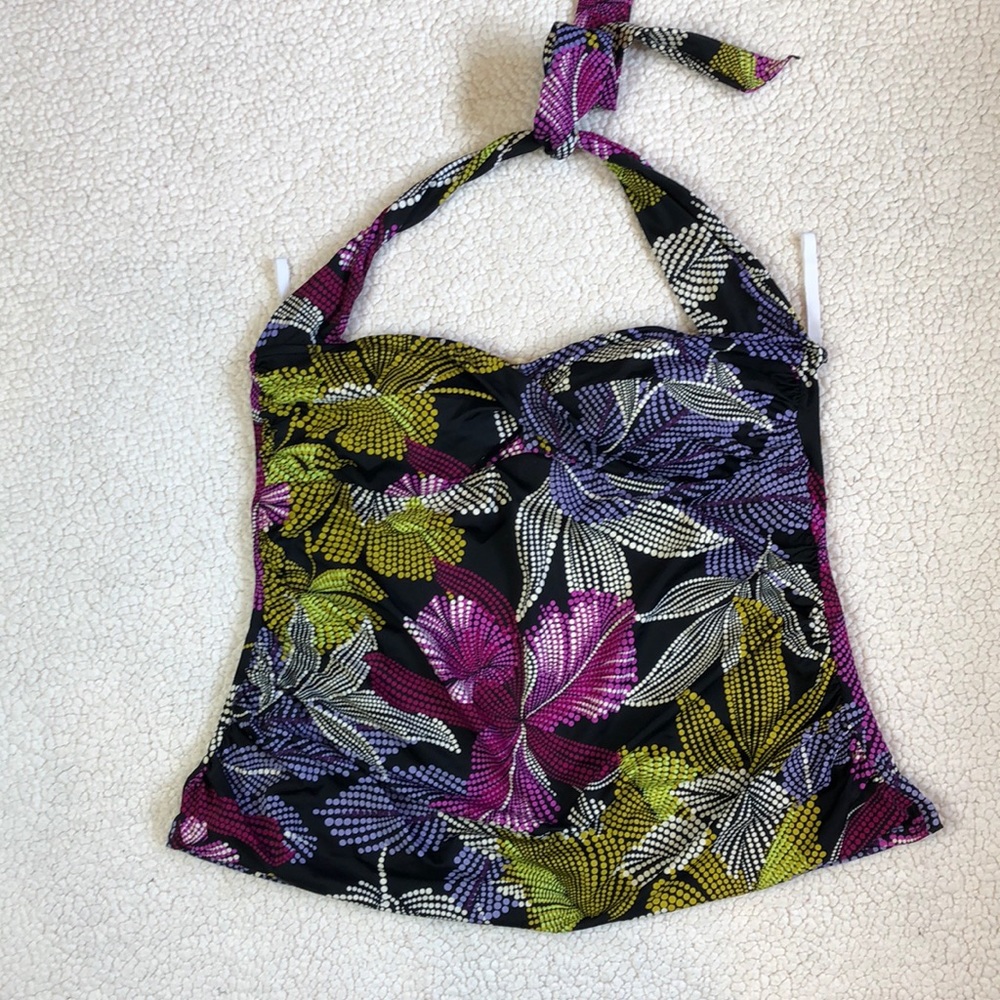 Avenue Swim Tropical Print Ruched Tankini Top Size 22